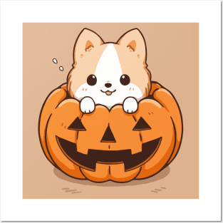 Puppy in a pumpkin Posters and Art